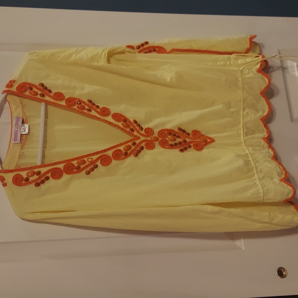 Monique Leshman orange beaded‎ yellow flowy top Medium